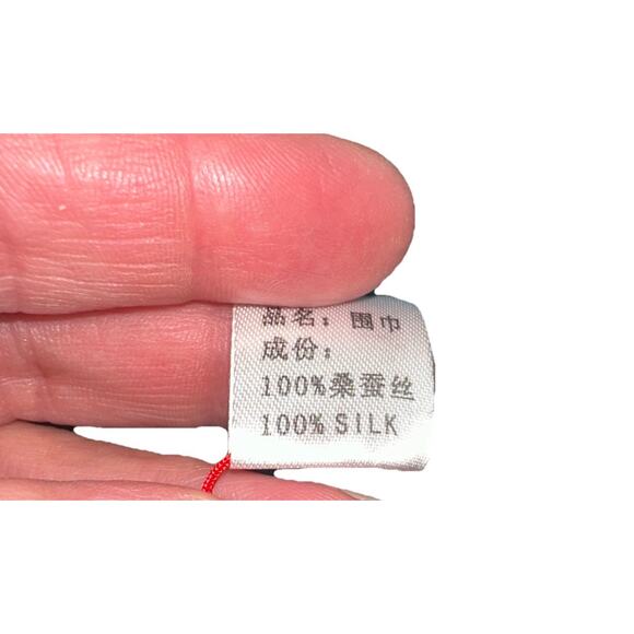 100% Silk Rectangular ASCOT Scarf Florals Beige Blue Peach Cream 69”x21” - Picture 6 of 6